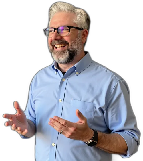 Jeremy Kenerson, the author, laughing and talking with his hands